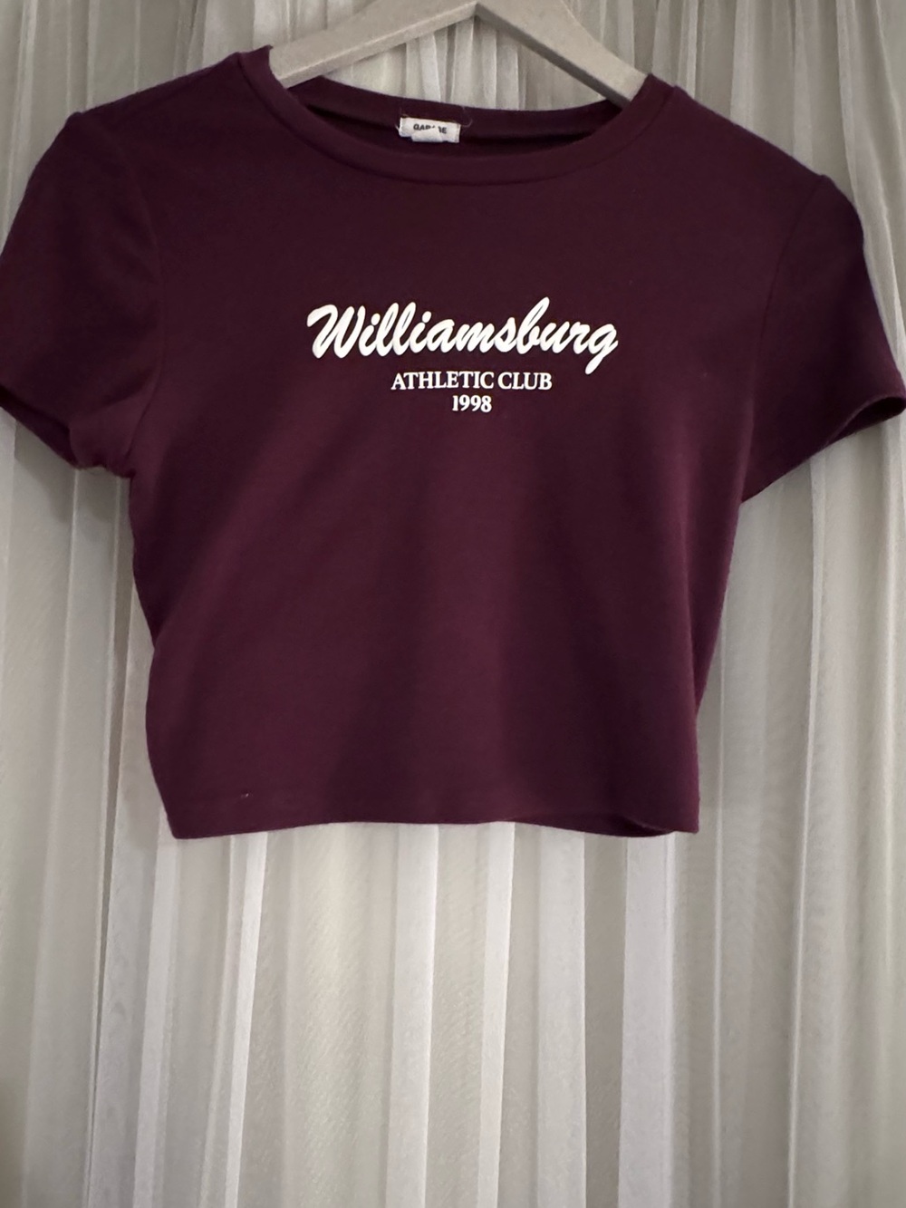 Garage Cropped Tee in Deep Plum with White Script
